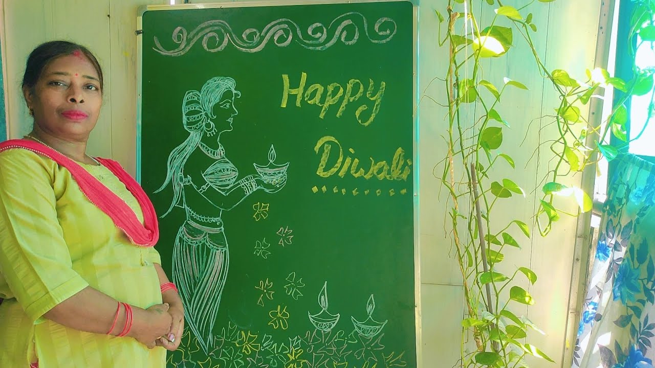 Happy Diwali/ Easy girl with diya drawing 