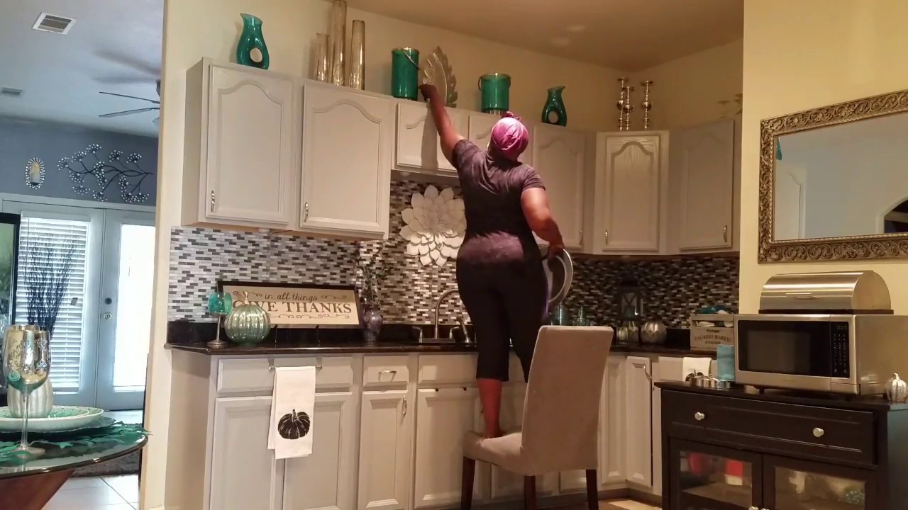 How I decorated above my kitchen  cabinets.