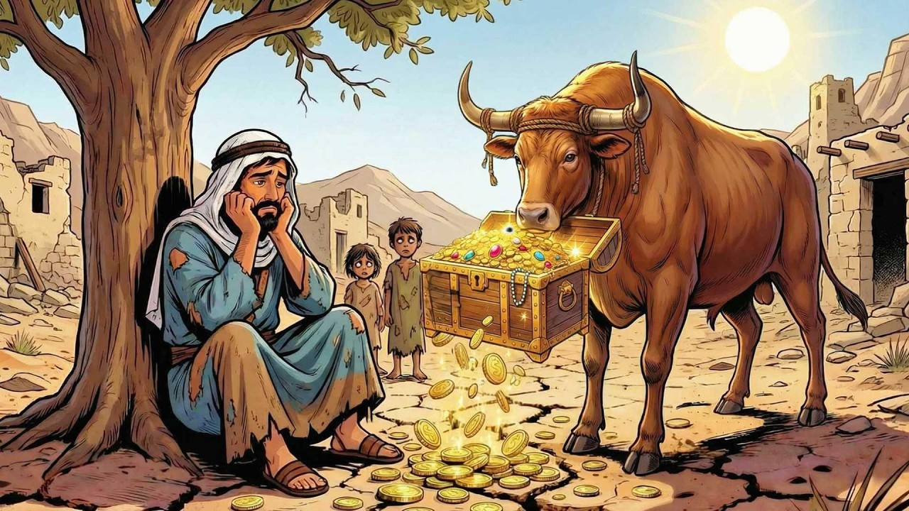 حكاية الفلاح الفقير الذي أهانه أهل القرية فرزقه الله بثور من ذهب.
