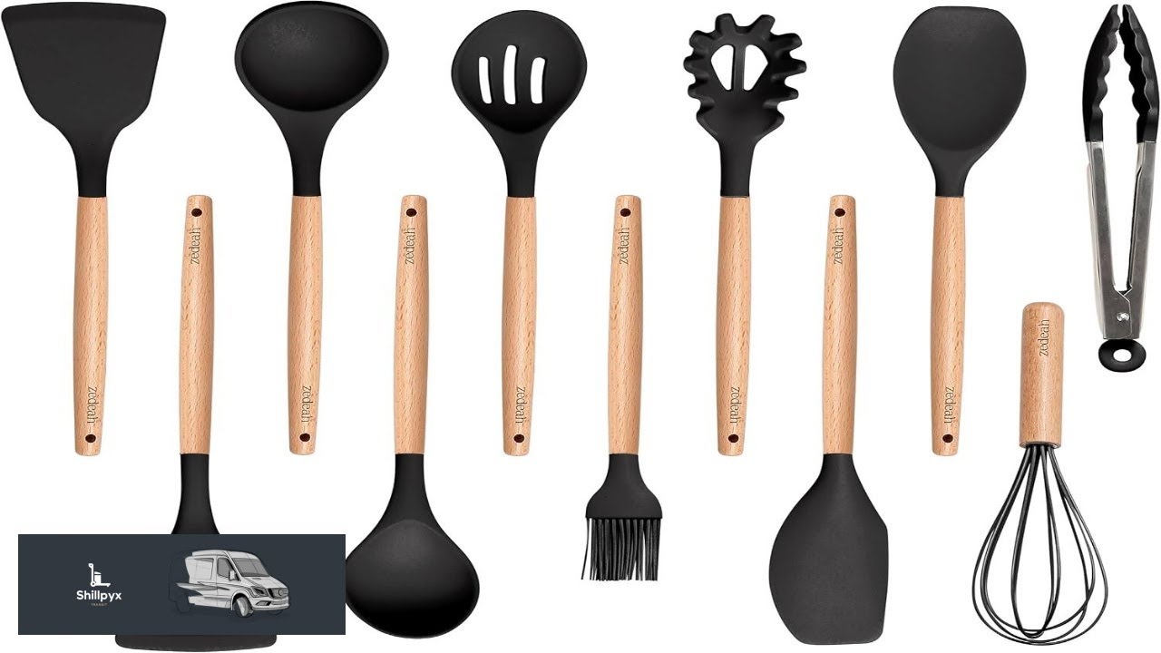ZEDEAH 11 Piece Silicone Kitchen Utensils Set with Non Toxic Spatula Tongs Whisk