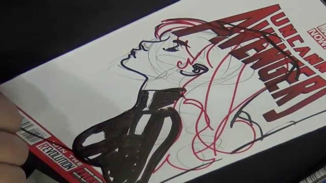 Adam Hughes drawing Black Widow