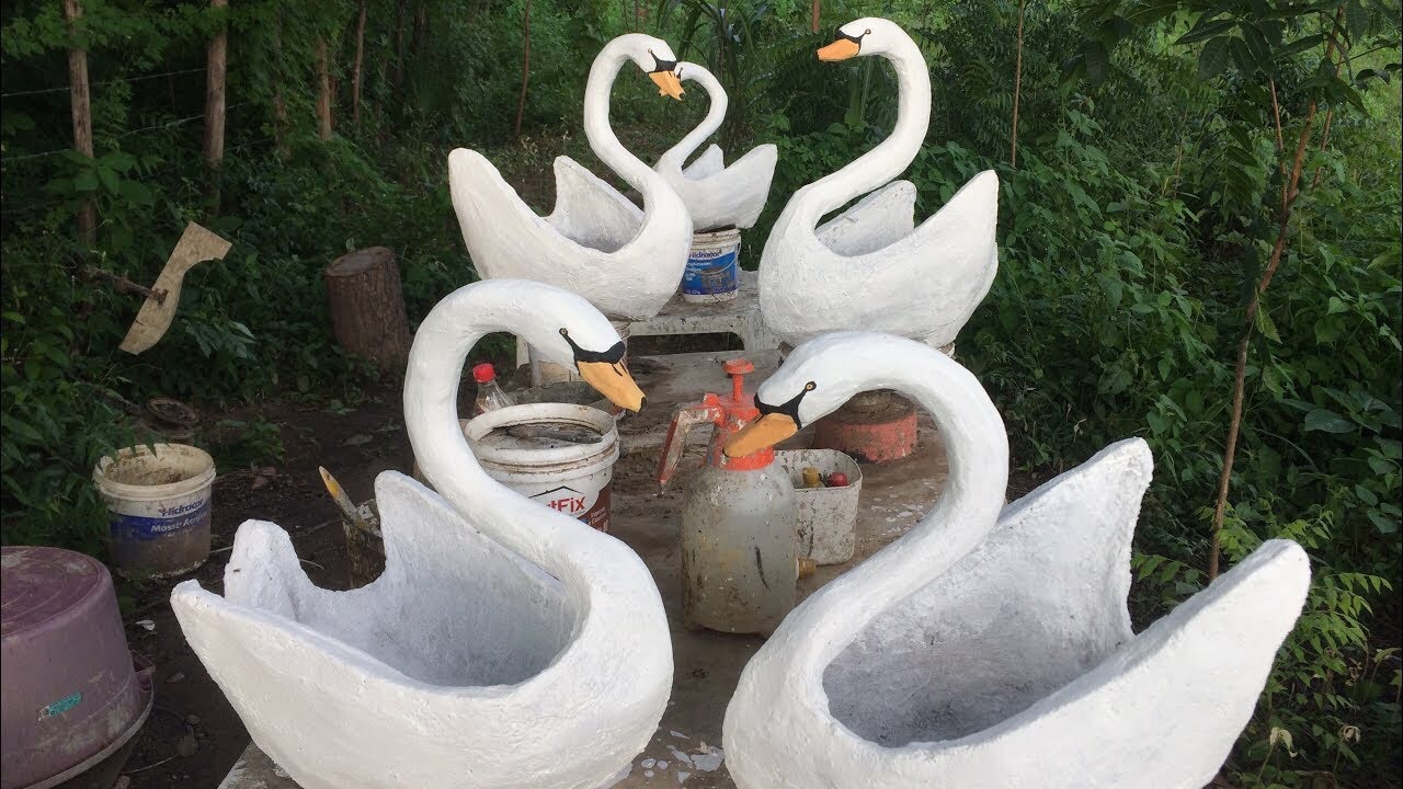 diy, Vaso cisne de cimento, concrete swan vase