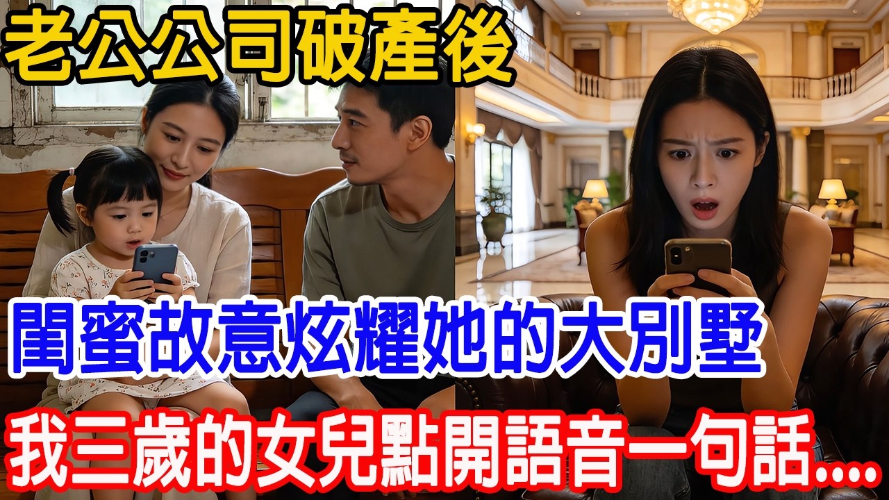 【一口氣看完】老公破產，閨蜜故意帶我在同學群裏炫耀她的大別墅。誰知三歲女兒點開語音：「阿姨，你住的房子是我爸爸建的員工宿舍喔！」全群寂靜！#情感故事 #故事頻道 #故事樹洞 #原創