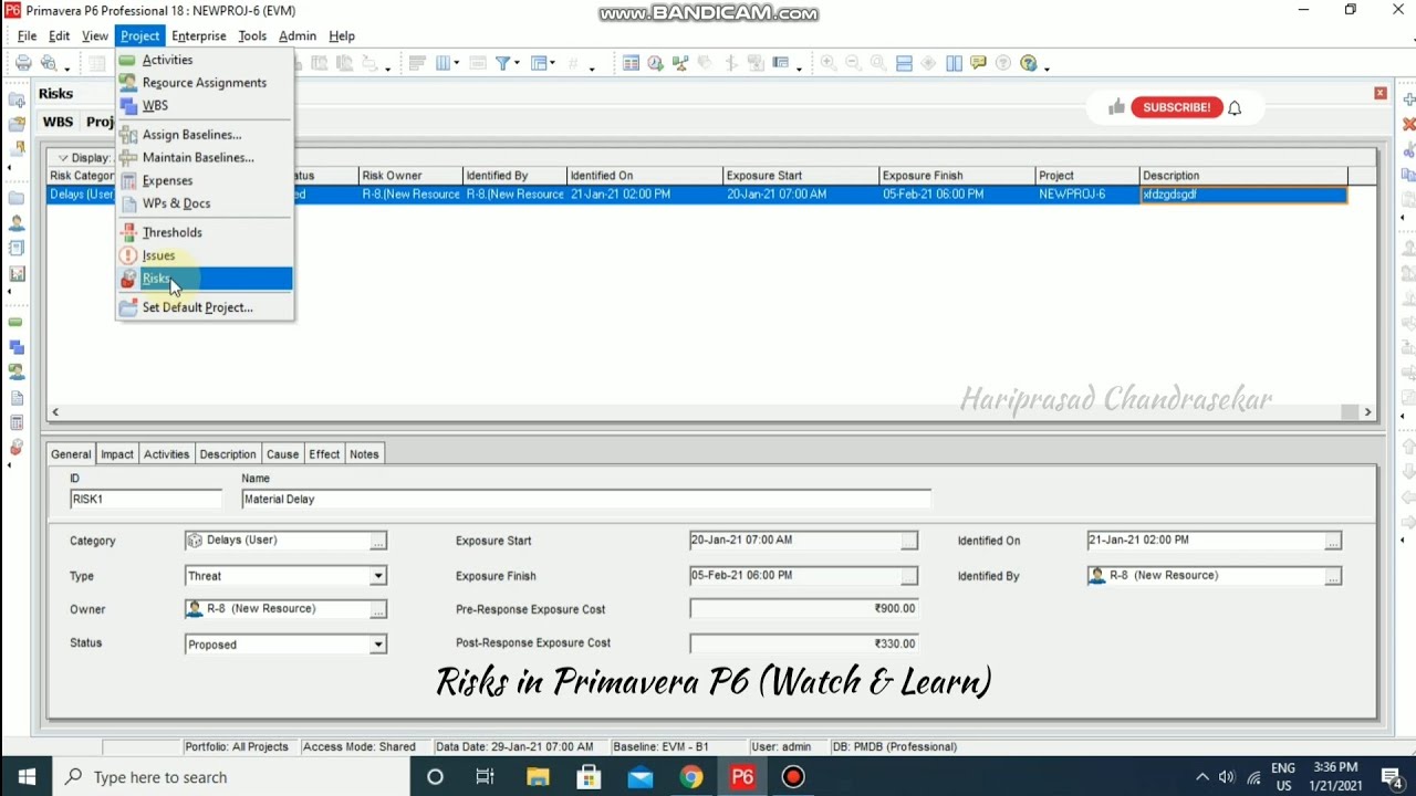 Risks in Primavera P6 (Watch & Learn)
