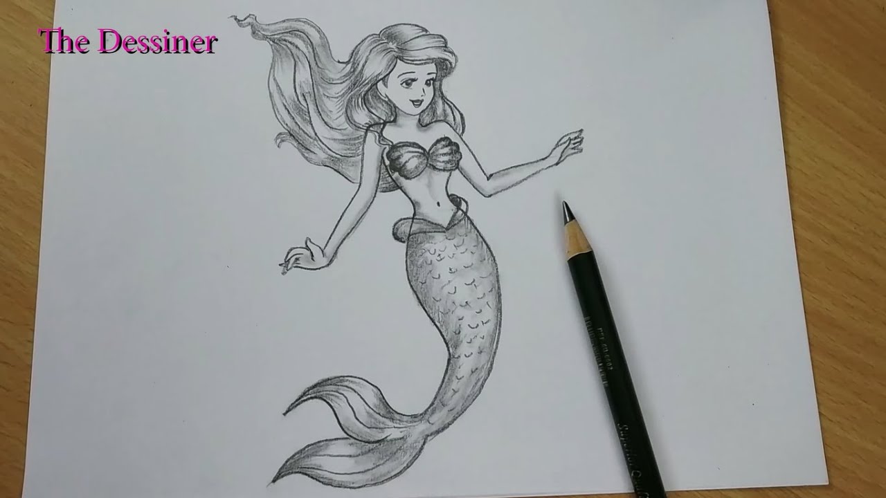 How to draw Princess Ariel / Mermaid drawing /  Pencil sketch drawing