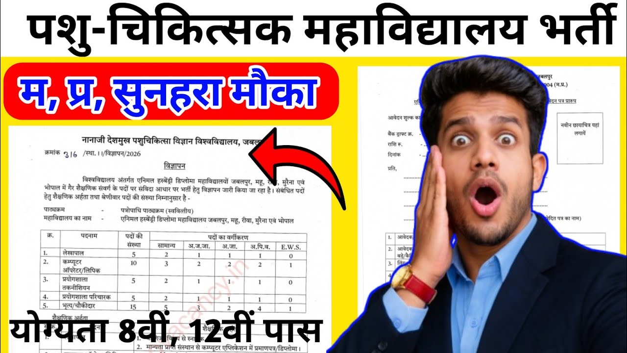 म, प्र, पशु-चिकित्सक महाविद्यालय भर्ती 2026 || नोटिफिकेशन जारी || MP college bharti 2026