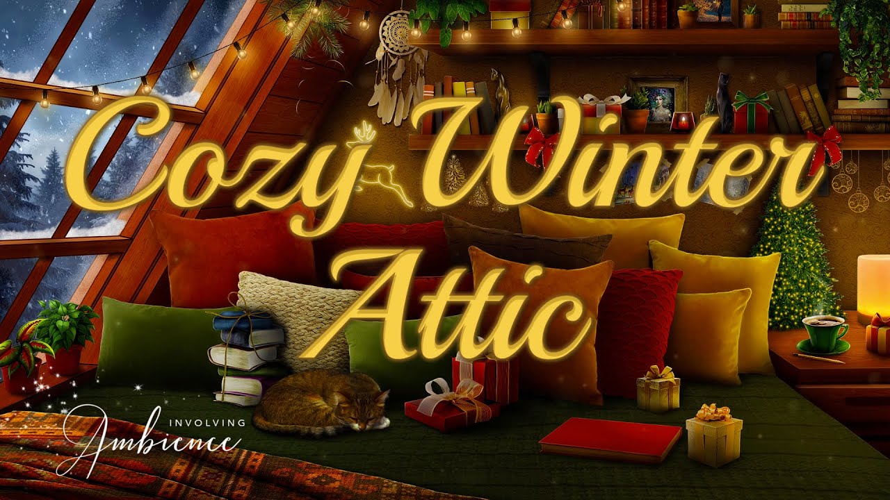 Cozy Winter Attic ASMR Ambience 🎄 After Holiday ✨ Fireplace, Muffled Wind, Writing & Books Sounds