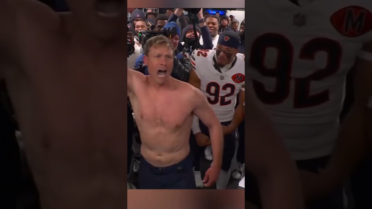 Bears Head Coach Went Shirtless After Bears Win 😭🔥 #nfl #shorts