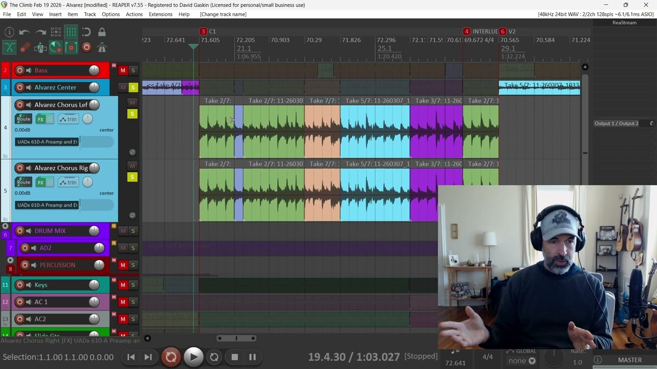 Creating bigger, wider choruses by doubling your guitar using takes and comps