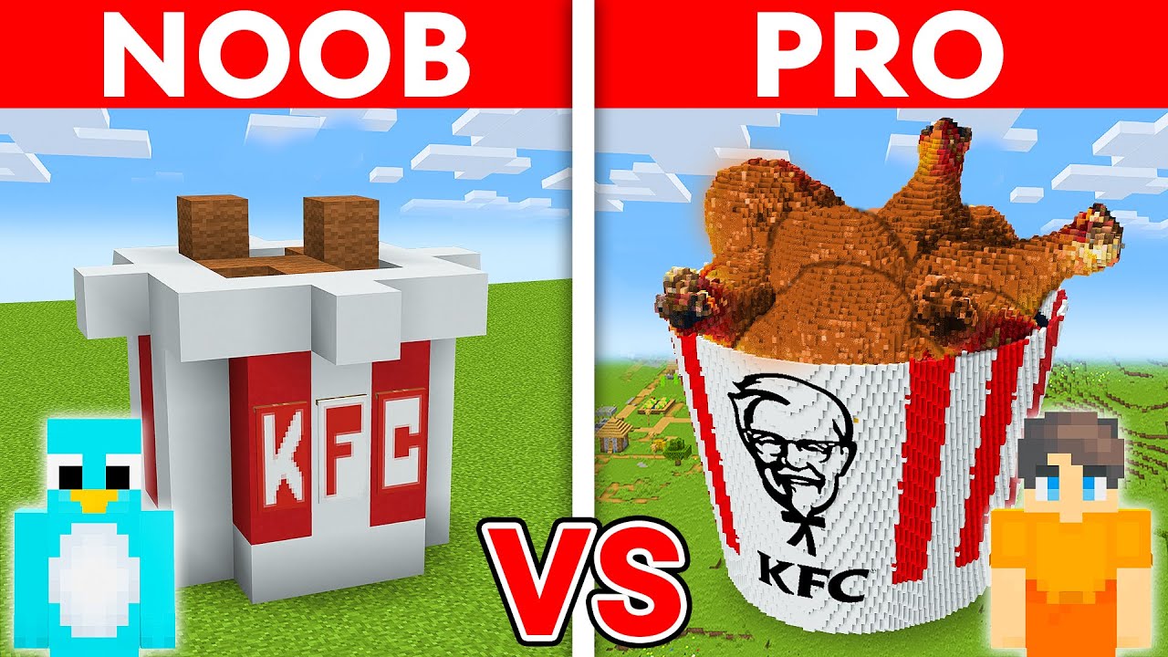 NOOB vs PRO: KFC FAMILY BUCKET House Build Challenge in Minecraft