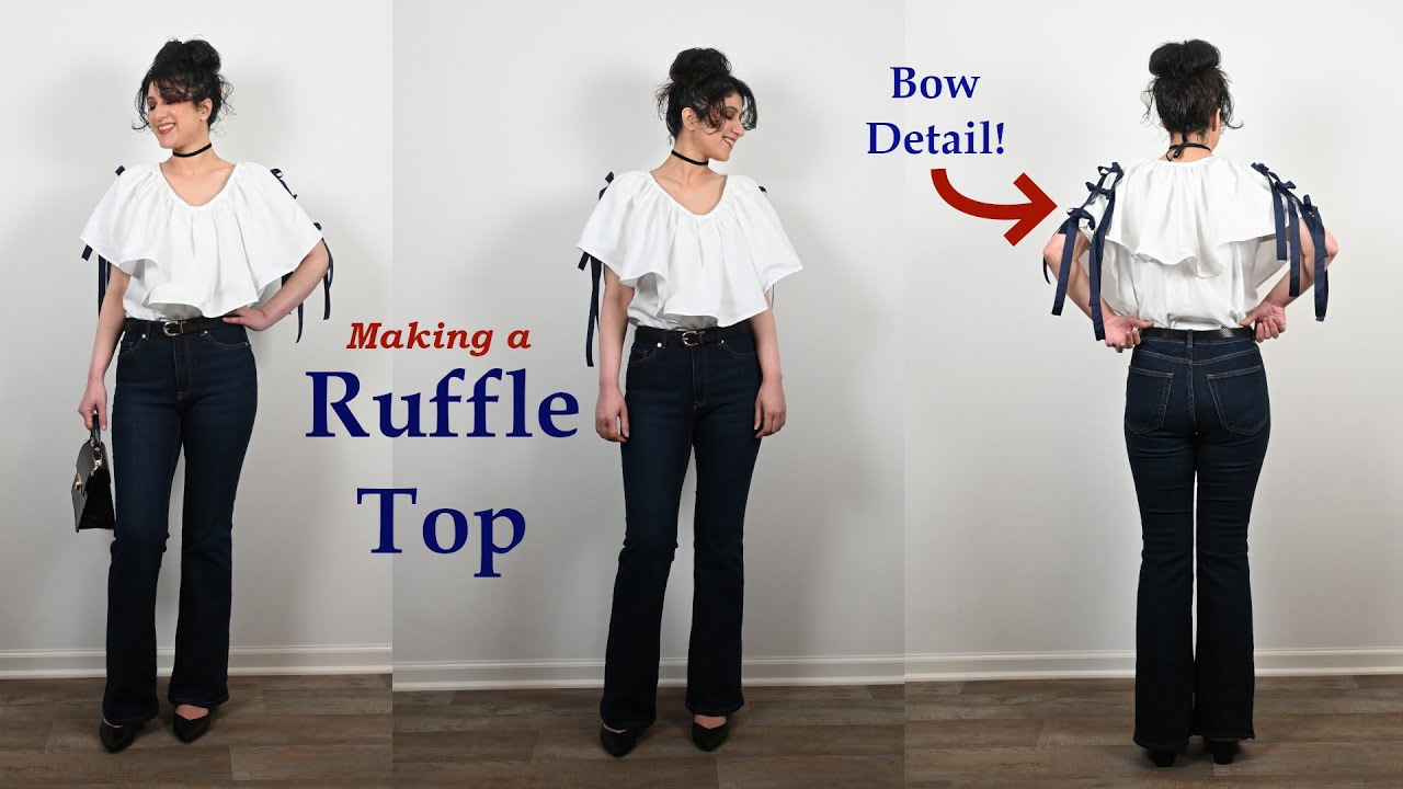 Torn bed sheet into ruffle top with bows :)
