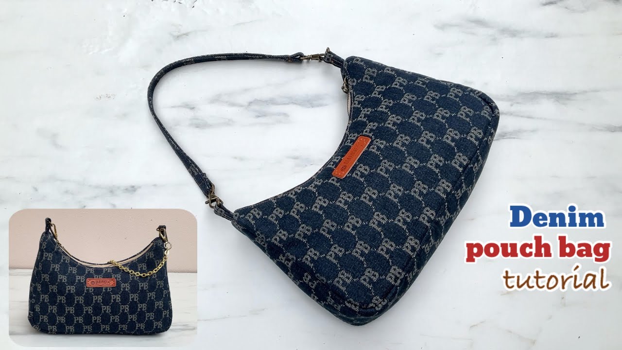 Sewing diy denim shoulder pouch bag tutorial , sewing diy pouch bag Prada shape patterns