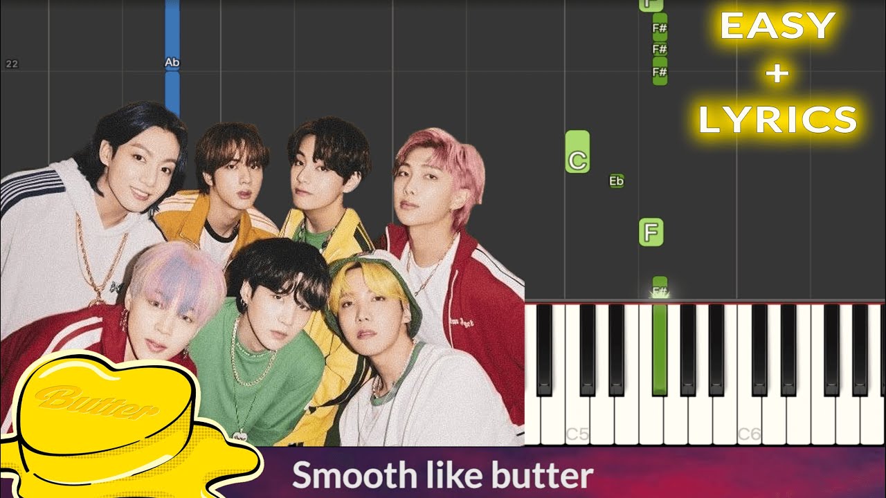 BTS (방탄소년단) 'Butter' EASY Piano Tutorial + Lyrics