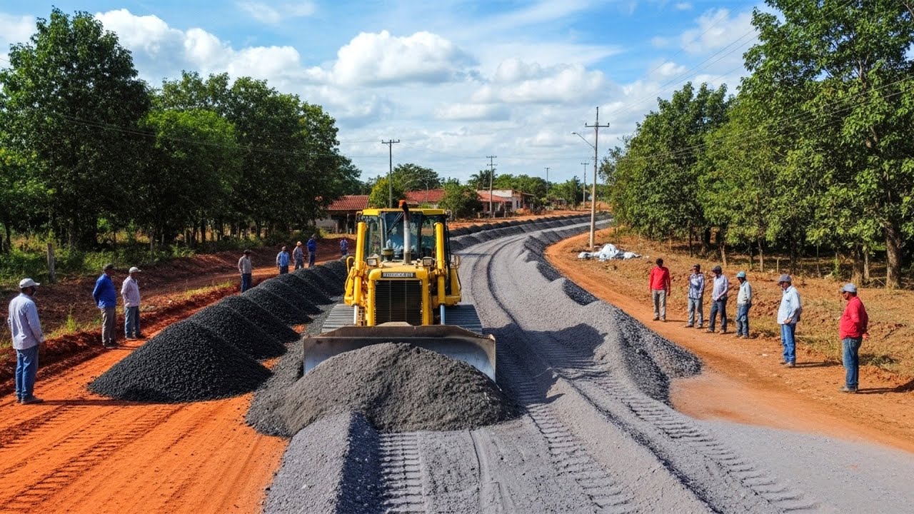 Amazing Bulldozer Build Roads So Fast! Komatsu Dozer Spreading Gravel for Rural Road Construction