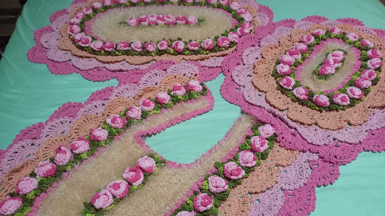 Encomenda de luxo, jogo de banheiro brinco de princesa 🩷#crochet #artesanato 