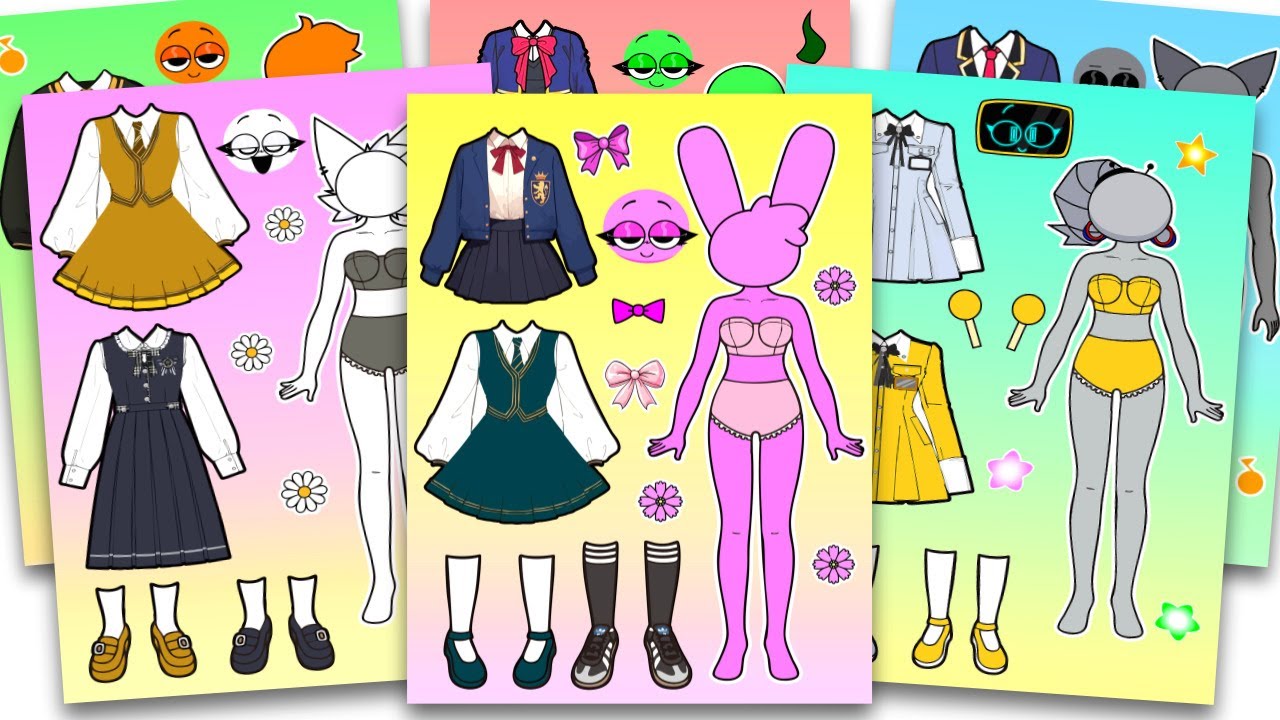 Sprunki dress up in Student Style Sticker Book ⭐️ 스프런키 스쿨룩 옷입히기 스티커북 꾸미기