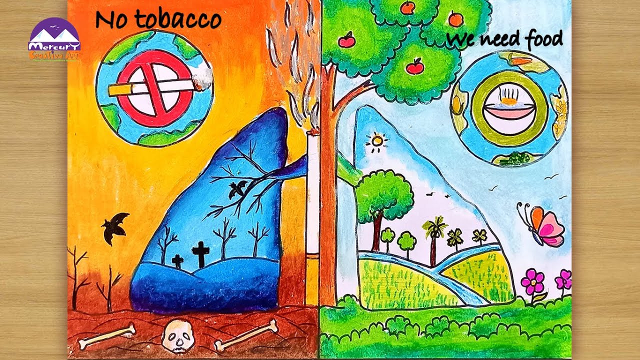 We need food not tobacco poster drawing | World anti tobacco day poster drawing | no smoking