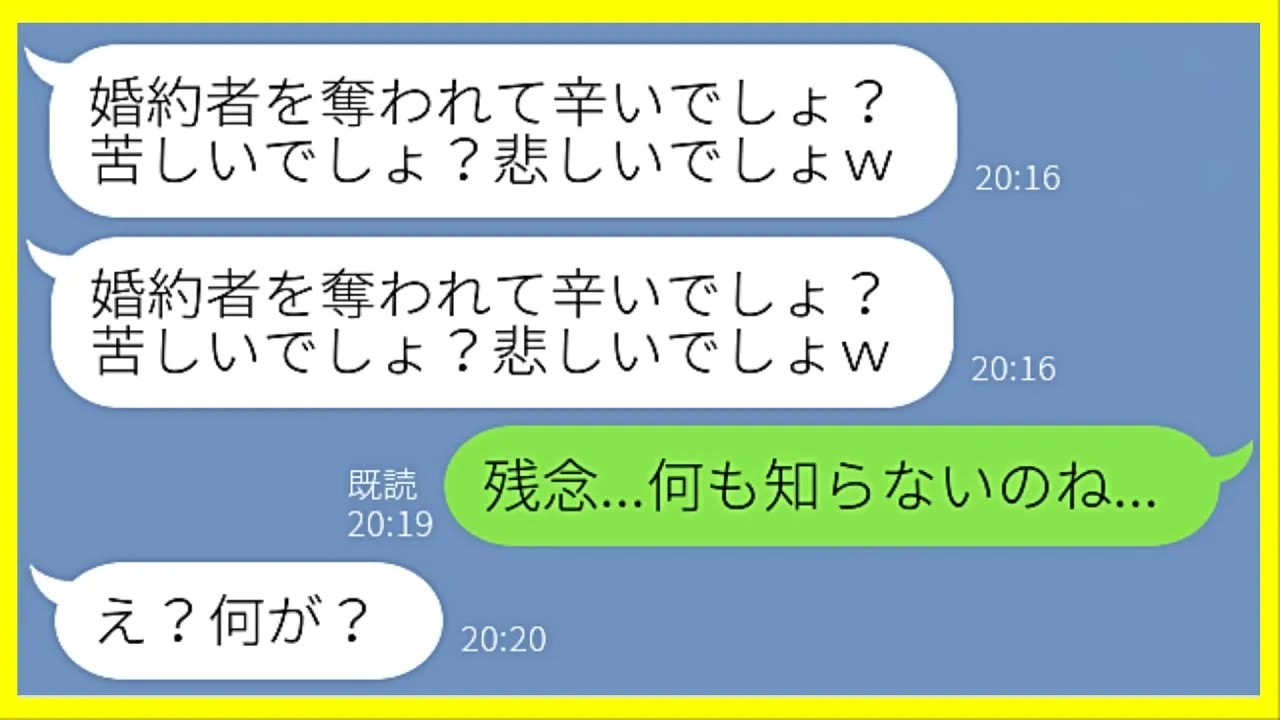 【LINE】婚約者を奪った同級生の社長令嬢から自慢連絡「イケメン譲ってくれてありがと～ｗ」→わざと譲った私の正体を知った社長令嬢の反応が…ｗ