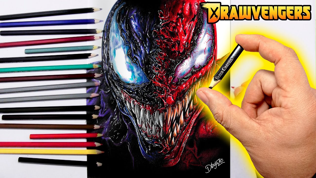 Mi PRIMER DIBUJO REALISTA con Colores  BARATOS [Venom 2] 💥 | ¿Cómo lo hice? | Drawvengers #2