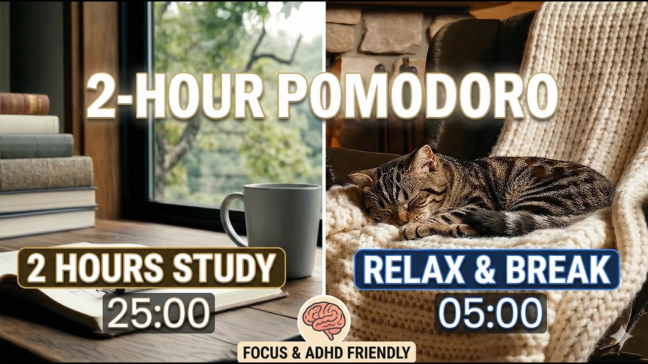 Deep Work Session: 2 Hours Pomodoro Timer (25/5) | Green Noise for Maximum Concentration