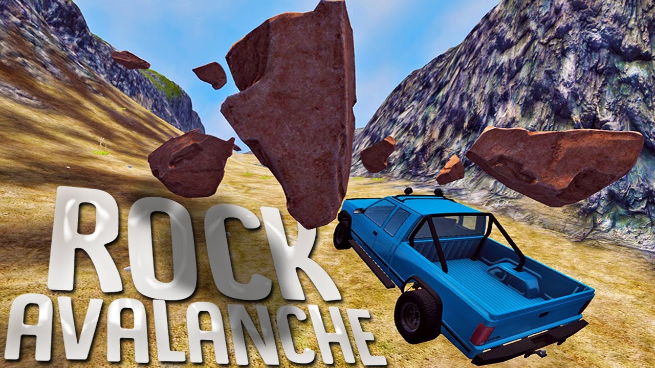 1 Vehicle Vs 10,000 Pound Rock Avalanche - Driving UP A Deadly Avalanche - BeamNG Drive