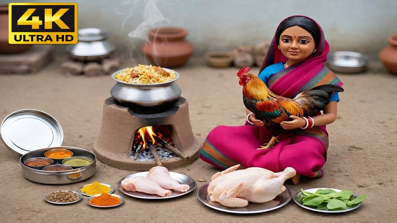 Miniature Doll Chicken Biryani Cooking ASMR | Tiny Indian Village Kitchen Story
