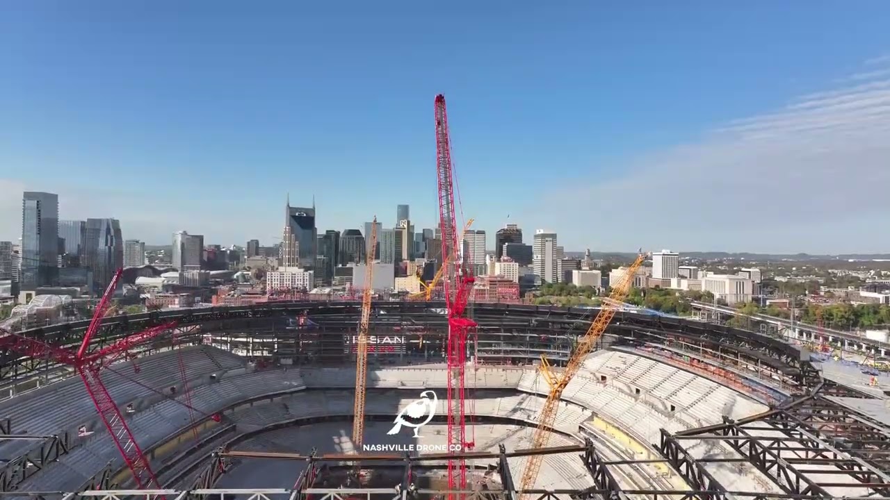 October 2025 Drone Flyover: New Nissan Titans Stadium Construction Update | Nashville Drone Co.