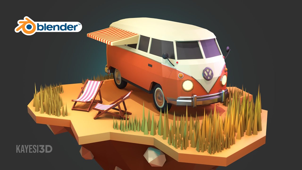 Camper Van modeling in Blender | Low poly Volkswagen van (Timelapse video)