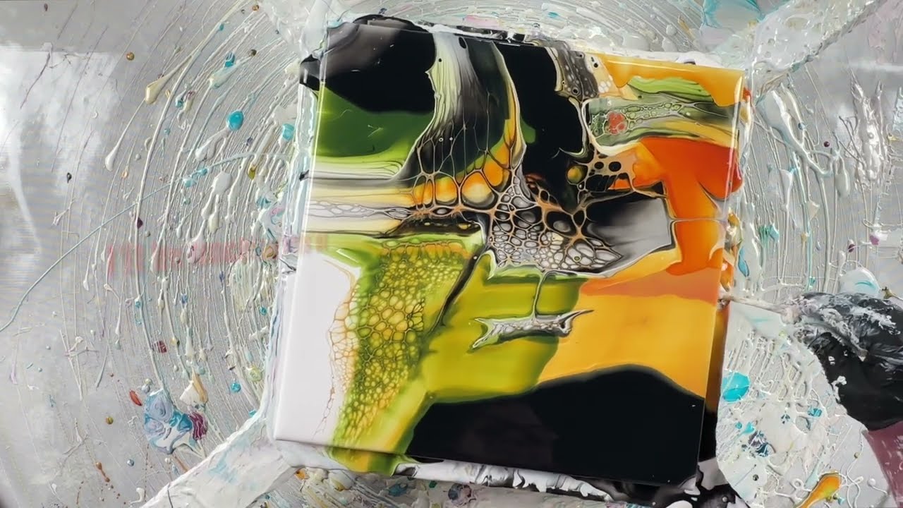 Scoop and drag madness. Geometric bloom with earthy colors abstract fluid art acrylic pouring