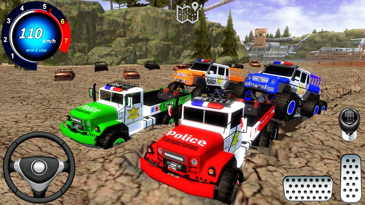 Juegos De Carros - Transporting US Police Monster Trucks #2 - Car Extreme Racing Android [Gameplay]