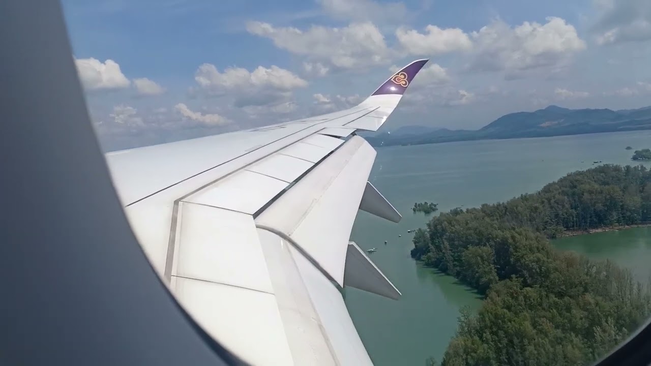 Thaiairways A350-900 TG926 Approach and Landing Phuket int'l airport 16 MAR 2022