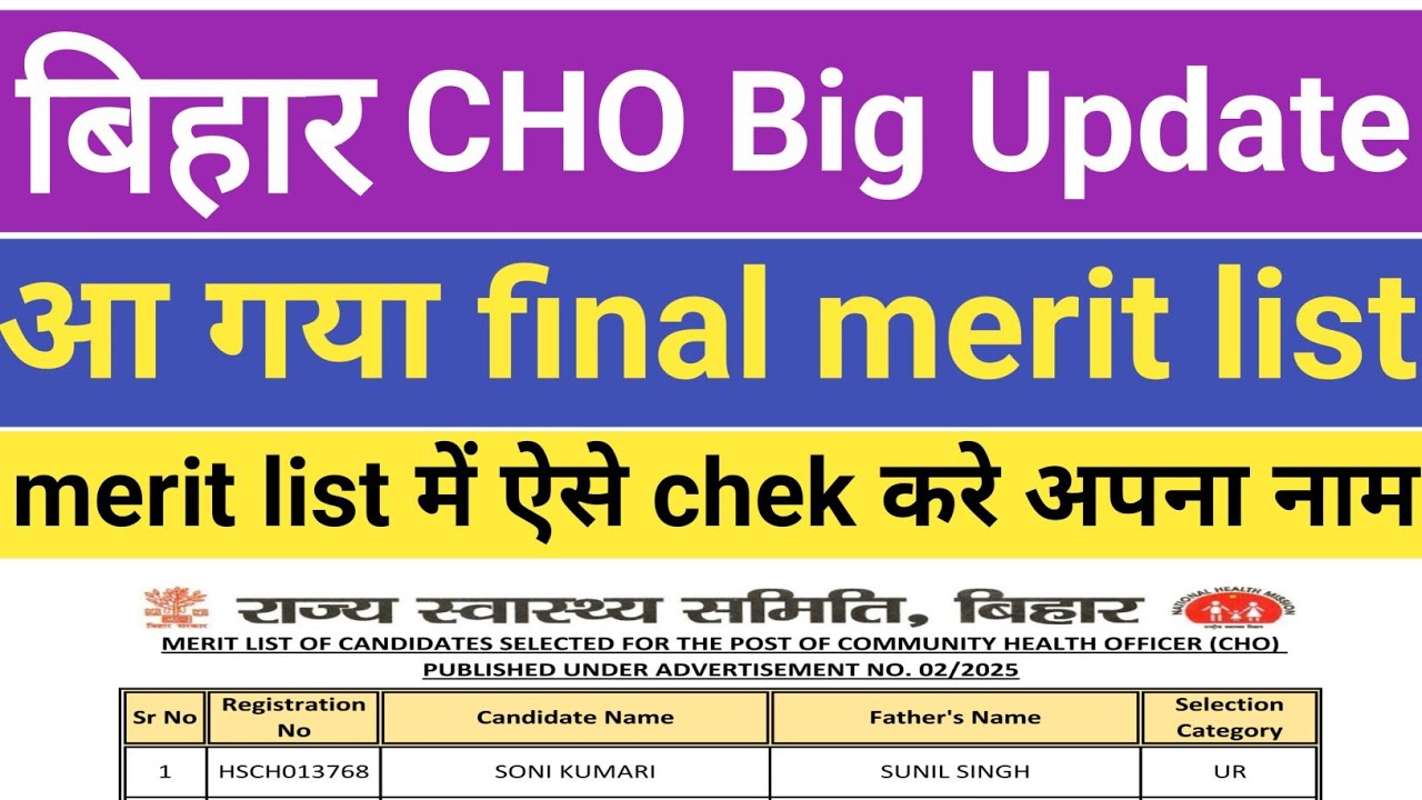आ गया बिहार CHO का final merit list। ऐसे chek करें अपना नाम। Bihar CHO final merit list।