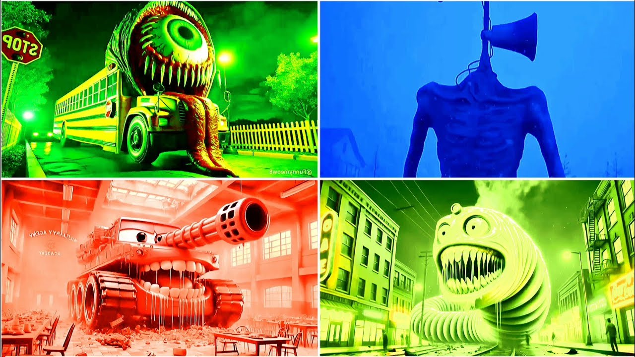 SCHOOL BUS EATER 🆚 SIREN HEAD 🆚 MCQUEEN TANK 🆚 THOMAS TRAIN - COFFIN DANCE SONG | TILES HOP 