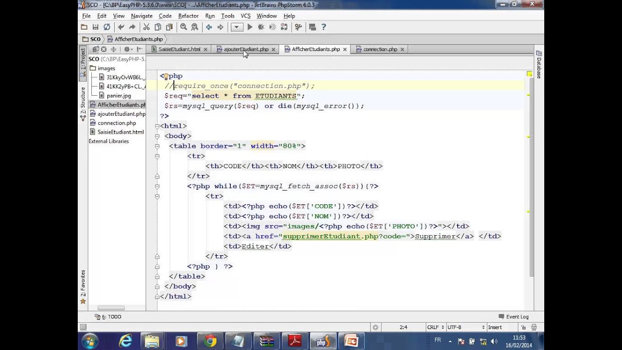 TP 1  PHP MYSQL Gestion des ETDUDIANTS DWM 16 02 2014