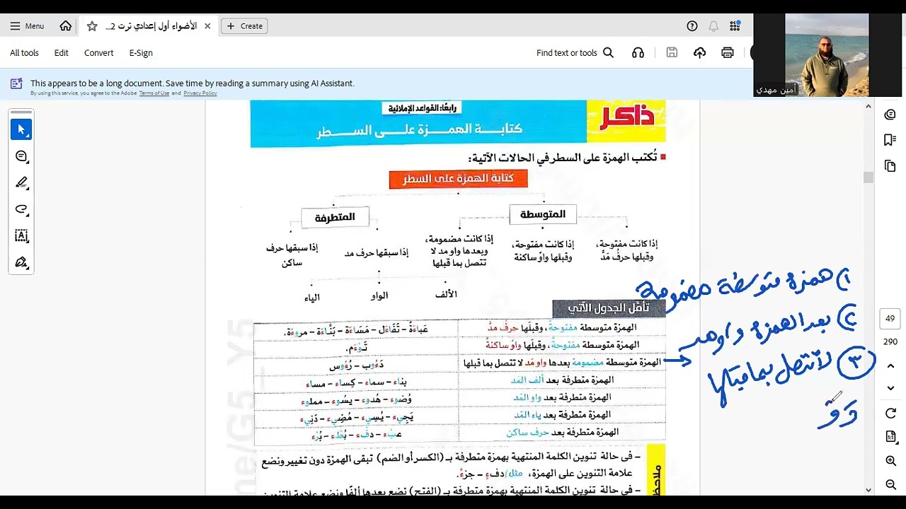 كتابة الهمزة على السطر    الصف الأول الإعدادي     الترم الثاني