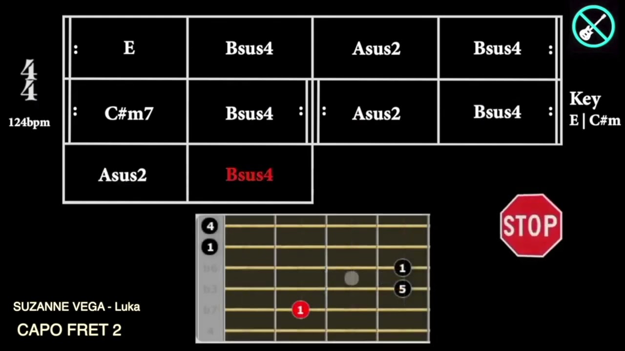 SUZANNE VEGA - Luka [GUITARLESS BACKING TRACK + CHORDS  ON SCREEN]