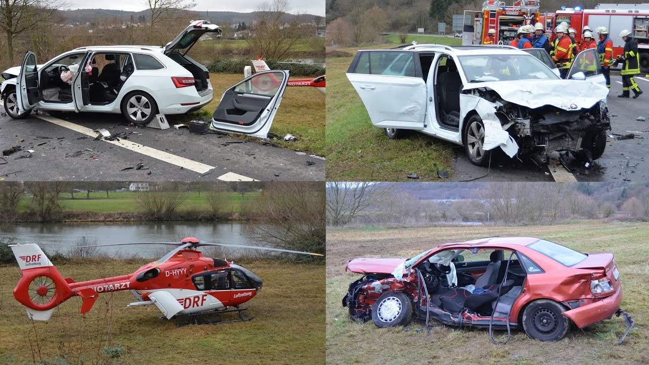 FRONTALUNFALL FORDERT 4 VERLETZTE - (darunter ein Säugling) - 2 RETTUNGSHUBSCHRAUBER & FEUERWEHR