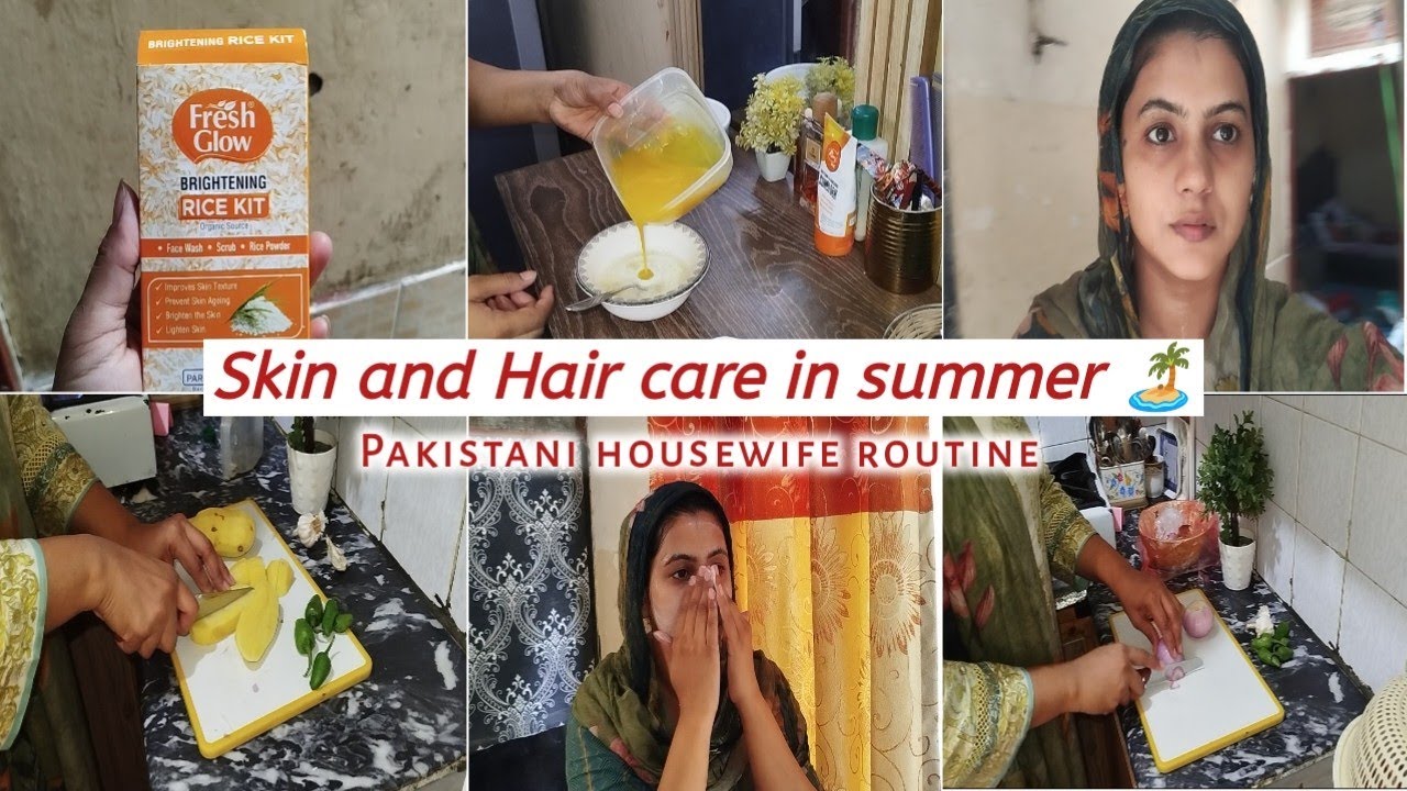 Summer skincare routine| hair mask for dry frizzy hair| fresh glow rice kit review