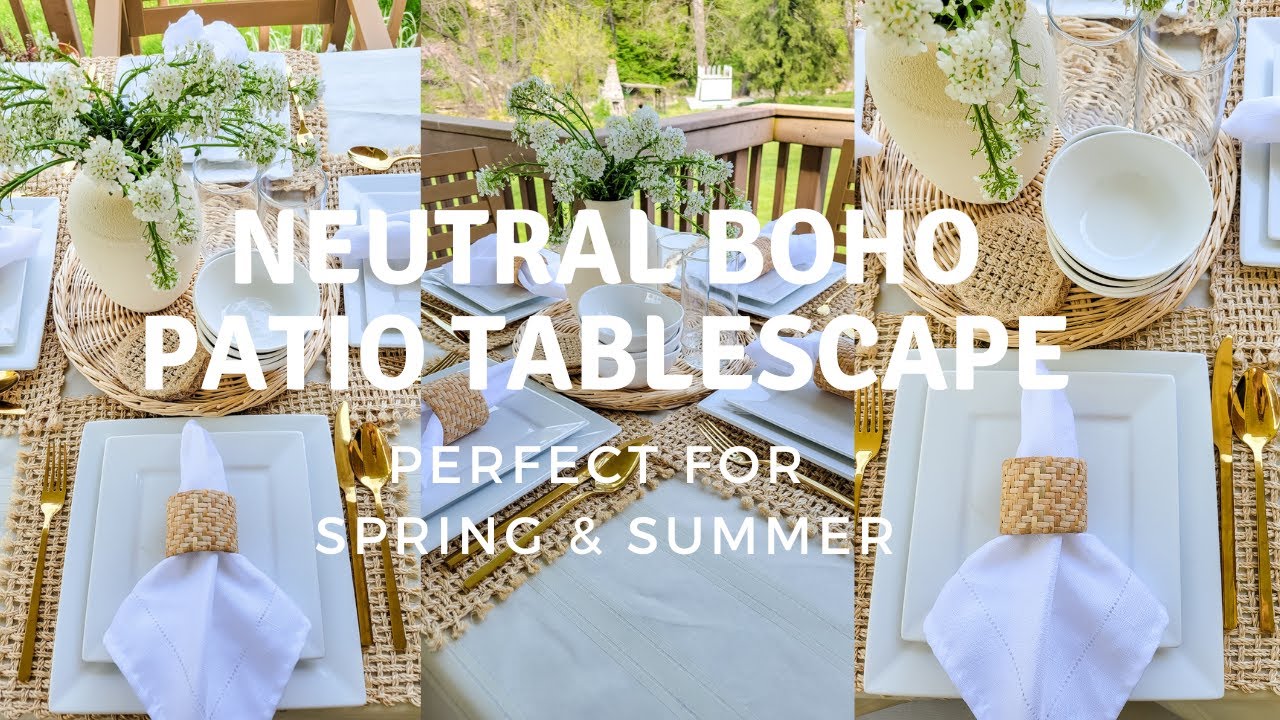 Neutral Boho Patio Tablescape For Spring or Summer