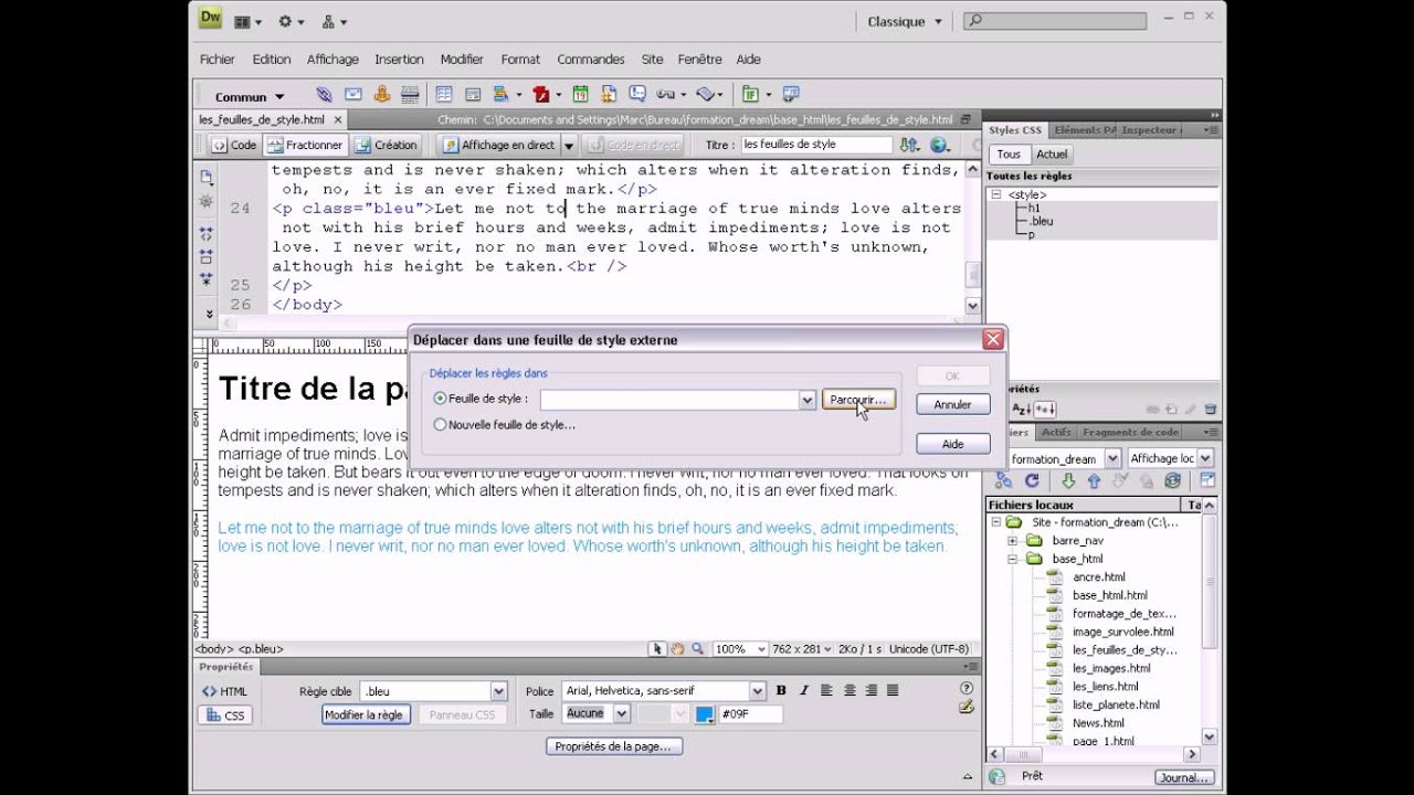 Formation Dreamweaver -14- Création de feuilles de style CSS