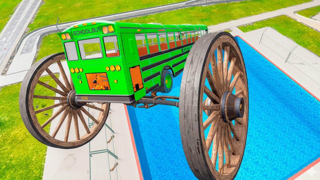 BeamNG Drive: School Bus Down In Swimming Pools &ndash; Extreme Bus Crash Challenge in BMG