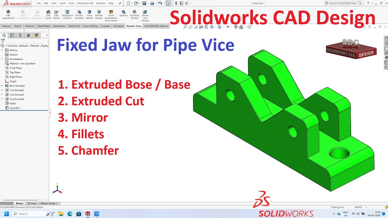Упражнение 185 по проектированию в Solidworks CAD: неподвижная губка для трубных тисков, часть 1 ...