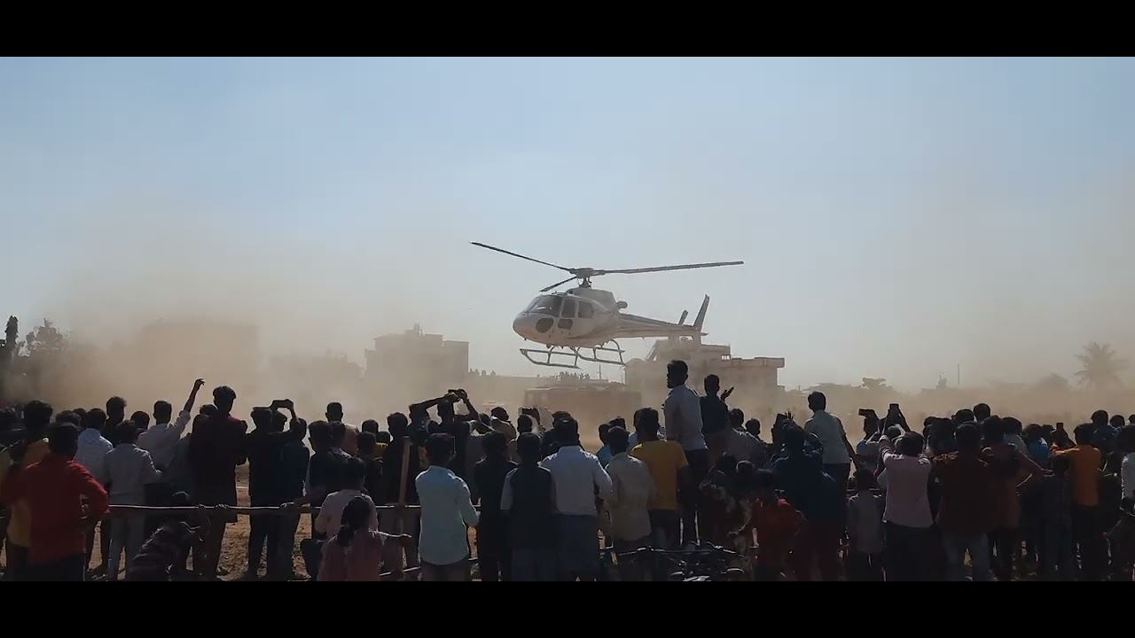 Helicopter landing at village # Rent Helicopter #huvinahadagali