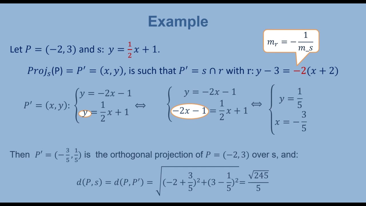 Orthogonal projection and distance between points and lines