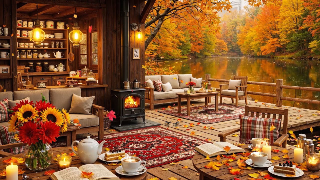 Cozy Jazz Café Autumn🍂 Autumn Fireplace Ambience 🍂Tranquil Jazz for Study, Relax, Sleep #1