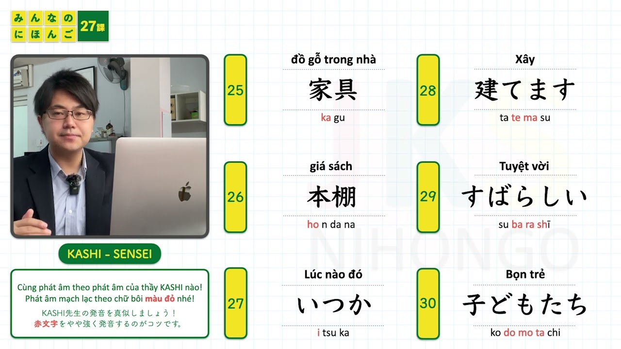 【tóm tắt】Từ vựng N4 Bài 26 - 50 | học tiếng nhật Minna No Nihongo | phát âm người Nhật | Thầy KASHI