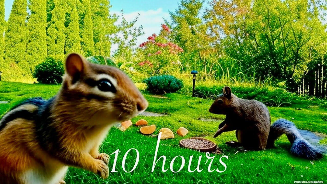 Cat TV: 10 Hours of Chipmunks, Birds and Squirrels in a Beautiful Garden. 4K. Episode 55