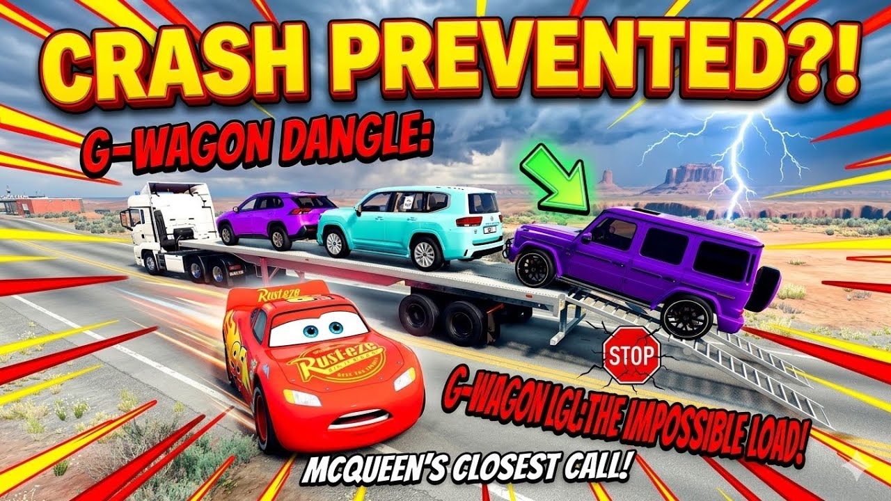 Flatbed Truck Mcqueen | Transportation with Truck - Pothole vs Car #03 - BeamNG.Drive