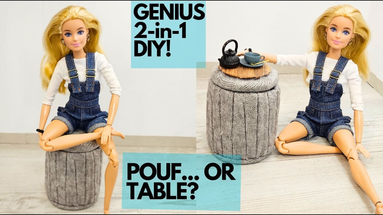 DIY Cardboard Barbie Pouf | Genius 2-in-1 Storage Hack! ✨ #miniaturefurniture #barbiediy
