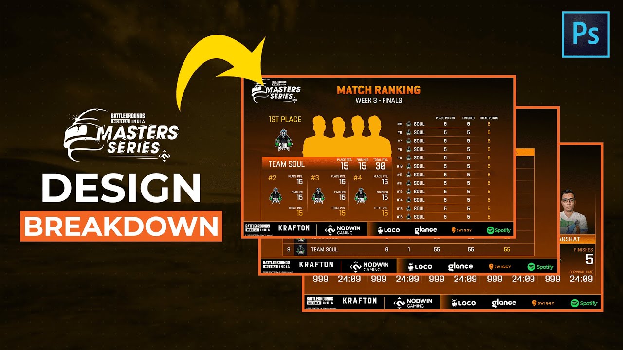 #BGMS Points Table and Kill Leaders | Design Breakdown | Full Tutorial | Adobe Photoshop CC